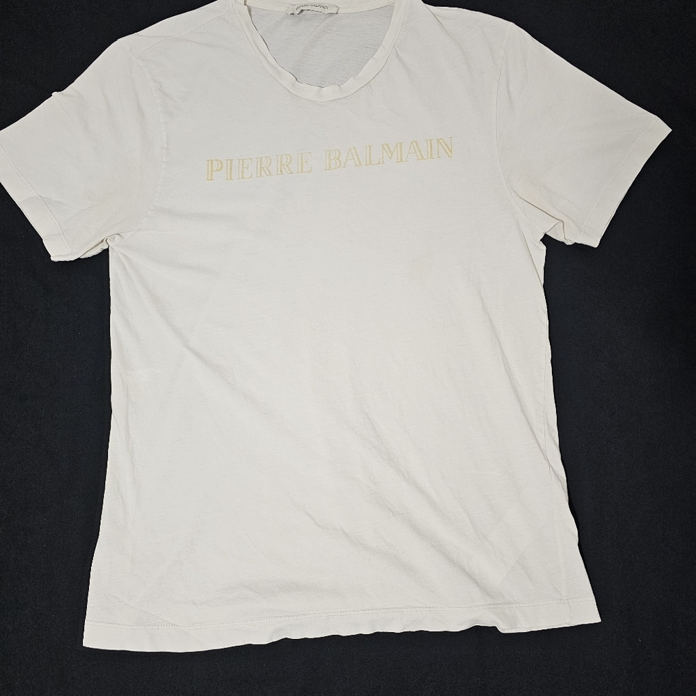Pierre Balmain Men’s T-Shirt Size 48 White Logo Tee Made in Moldova 100% Cotton